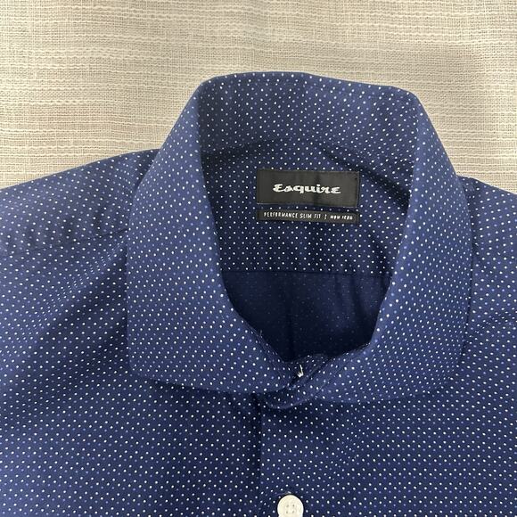 Men's Esquire Shirt size 15 32/33 Navy Blue Slim Fit button up long sleeve - Picture 4 of 9